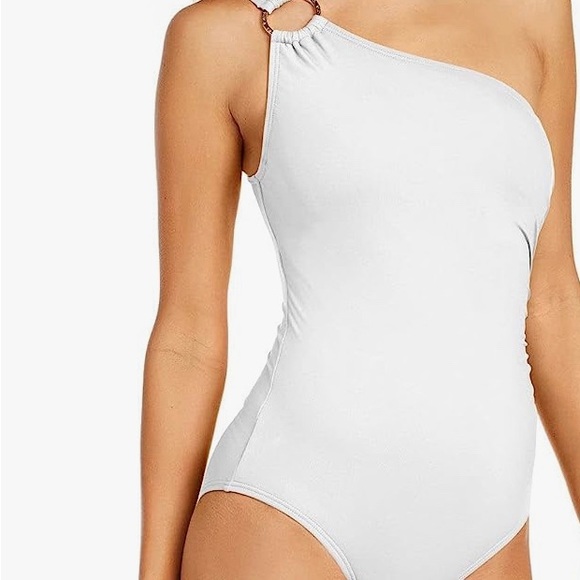 Michael Kors Iconic Solids One Shoulder underwire One-Piece in White size 8 NEW - Picture 7 of 11